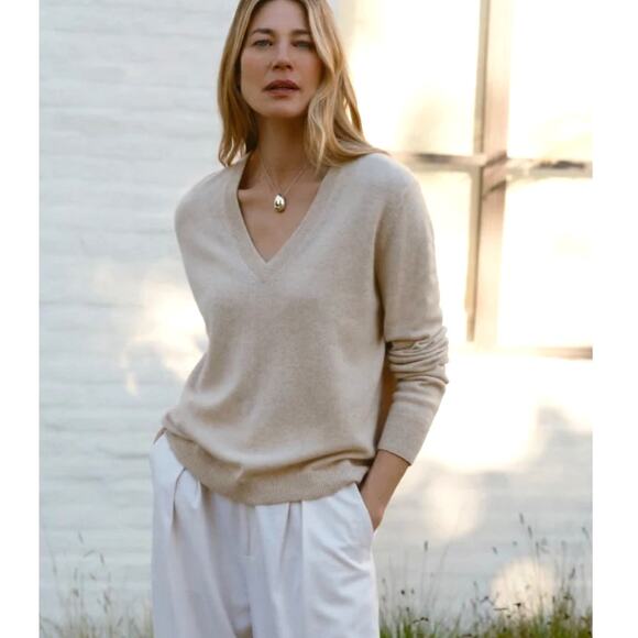 NEW! Jenni Kayne S Flynn 100% Cashmere $325 Oversize Flynn Sweater Long Oatmeal - Picture 1 of 10